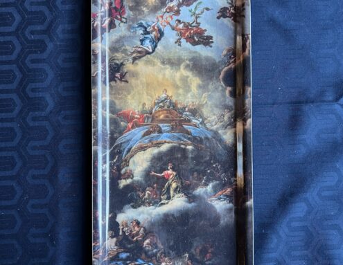 Bricka med motiv av Riddarhussalens plafondmålning Dygdernas rådslag.